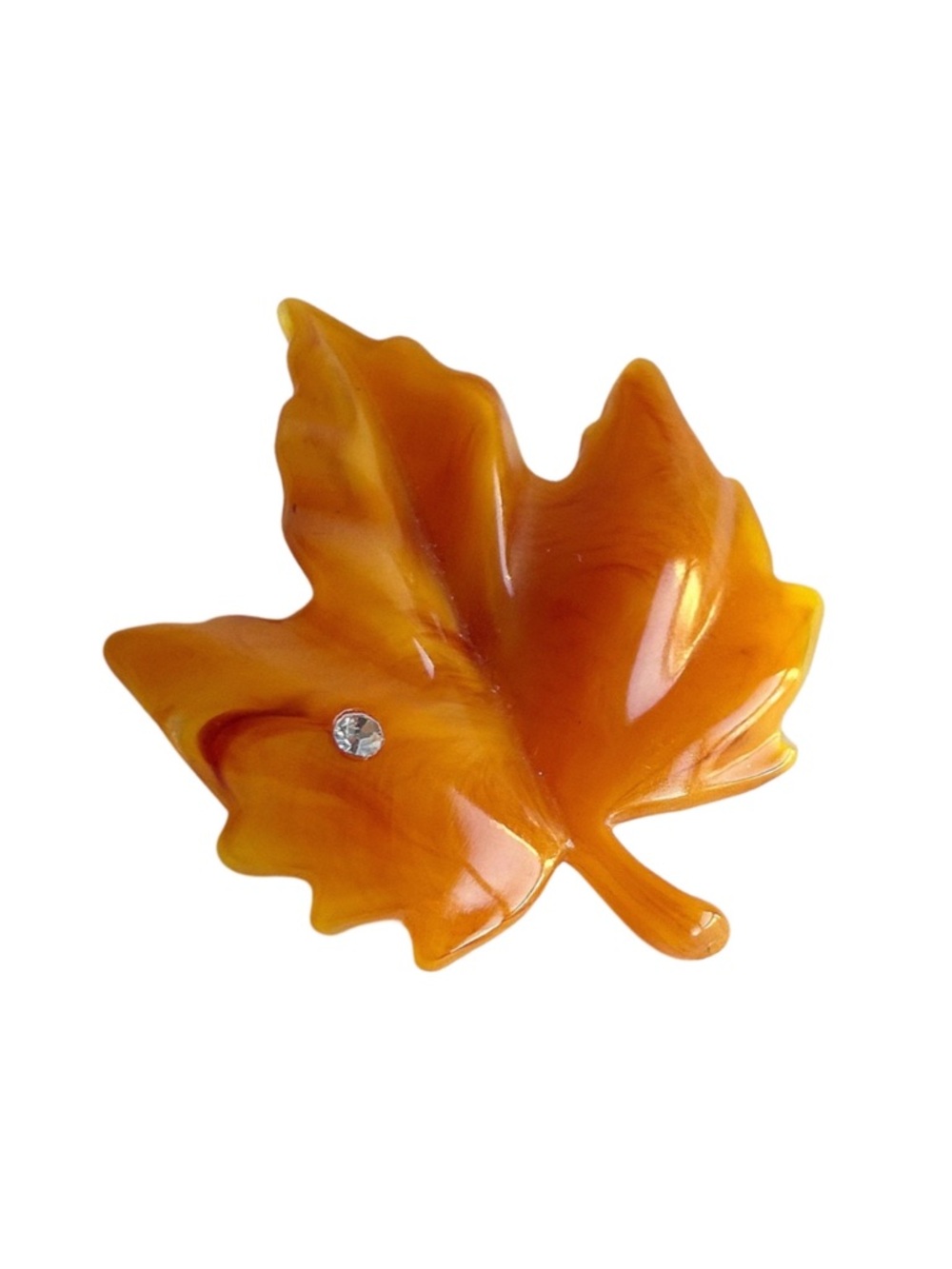 Vintage Signed AVON Orange Leaf Rhinestone Brooch